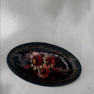 Russian 2 1/4” Floral Black Oval Brooch from 1993, signed